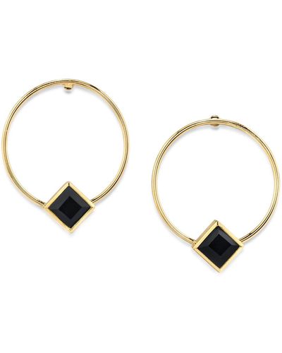 2028 14k Gold-tone Diamond Shape Crystal Hoop Stainless Steel Post Small Earrings - Black