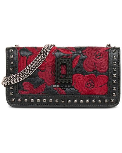 Karl Lagerfeld Lafayette Tapestry Leather Wallet On A Chain - Red