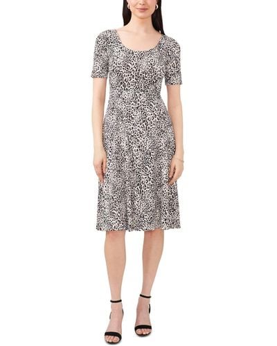 Msk Petite Printed Fit & Flare Midi Dress - Gray