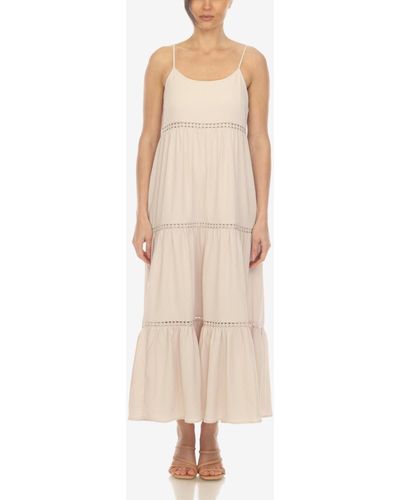 White Mark Scoop Neck Tiered Maxi Dress - Natural