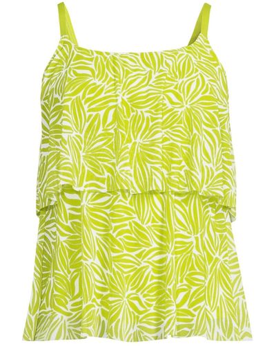 Lands' End Chlorine Resistant Mesh Scoop Neck Tiered Tankini Swimsuit Top - Yellow
