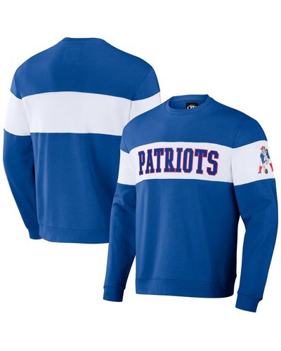 Fanatics Nfl X Darius Rucker Collection By New England Patriots Team Color And White Pullover Distressed Sweatshirt - Blue