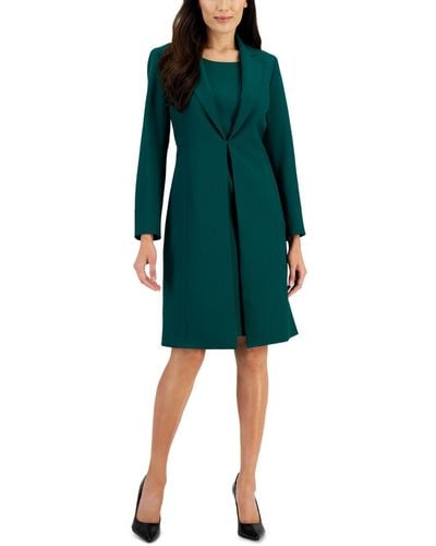 Le Suit Crepe Topper Jacket & Sheath Dress Suit - Green