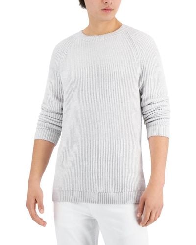 INC International Concepts Plaited Crewneck Sweater - White