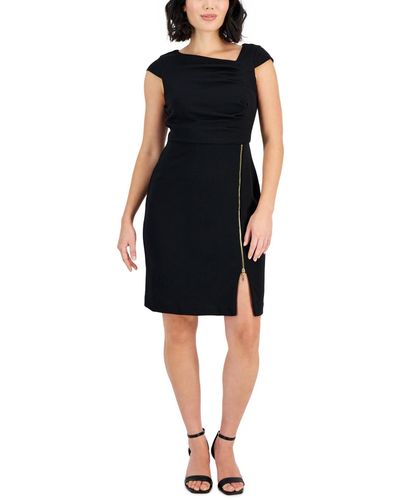 Tahari Petite Asymmetric-neck Zip-skirt Sheath Dress - Black