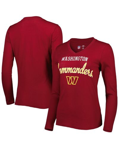 G-III 4Her by Carl Banks Washington Commanders Post Season Long Sleeve V-neck T-shirt - Red