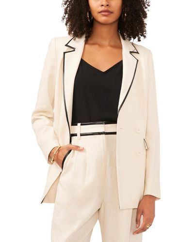 Vince Camuto Linen Blend Piped Oversized Notched Collar Double Breasted Blazer - Natural