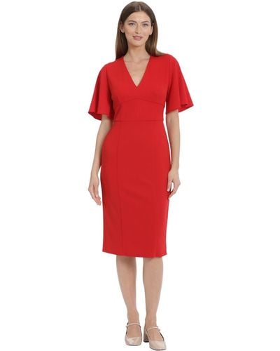 Maggy London Crepe Flutter-sleeve Midi Dress - Red