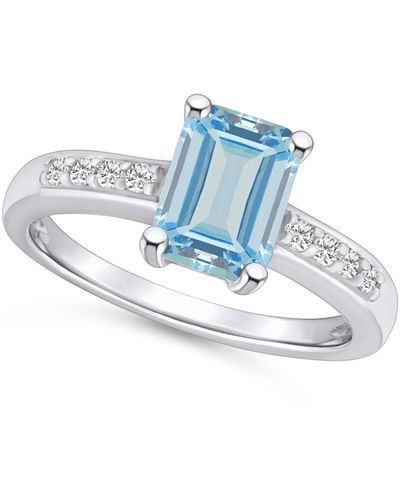 Macy's Aquamarine (1-3/8 Ct .t.w.) And Diamond (1/8 Ct .t.w.) Ring In 14k White Gold - Multicolor
