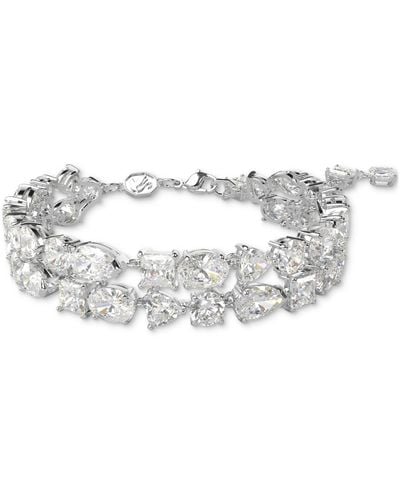 Swarovski Rhodium-plated Mixed Crystal Double-row Flex Bracelet - White
