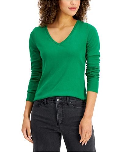 Charter Club Cotton Long-sleeve T-shirt, Created For Macy's - Green
