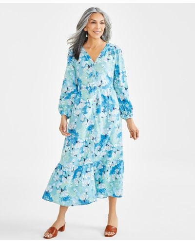 Style & Co. Printed Tiered Maxi Dress - Blue