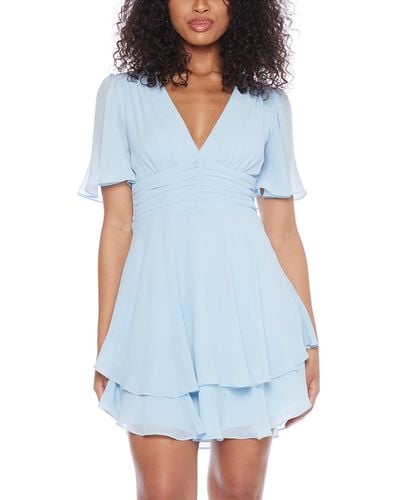 B Darlin Flutter-sleeve Tiered Fit & Flare Dress - Blue