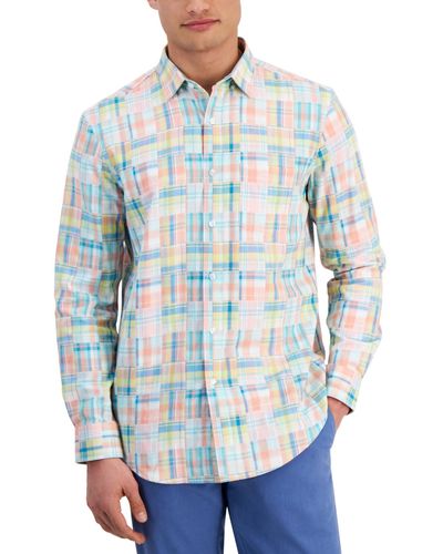 Club Room Madras Plaid Long Sleeve Button-front Shirt - Blue