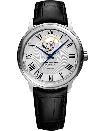 Raymond Weil Men's Swiss Automatic Maestro Black Leather Strap Watch 40mm 2227-stc-00659 - Gray