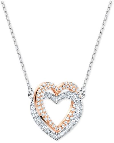 Swarovski Two-tone Double Heart Pendant Necklace - Metallic