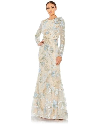 Mac Duggal Floral Embroidered Lace Trumpet Gown - White