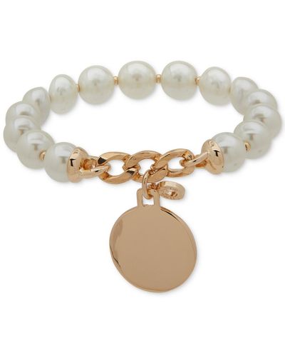 Anne Klein Gold-tone Imitation-pearl Stretch Charm Bracelet - White