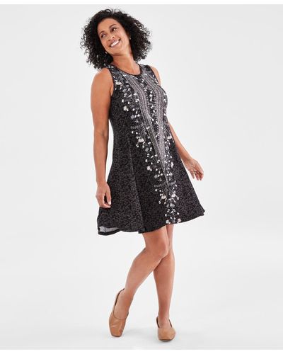Style & Co. Printed Sleeveless Flip Flop Dress - Black