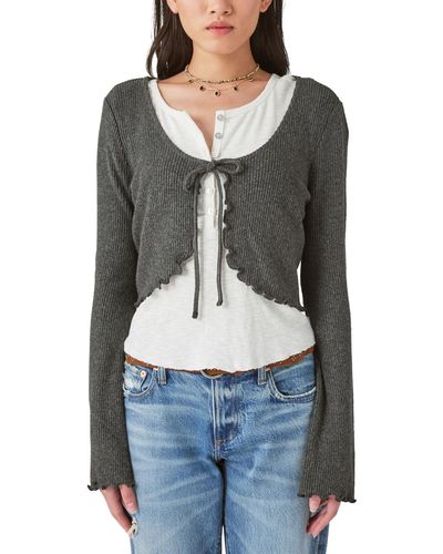 Lucky Brand Cloud Ribbed Tie-front Cardigan - Gray