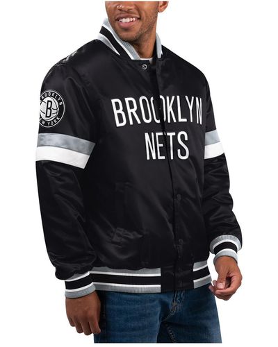 Starter Brooklyn Nets Home Game Satin Full-snap Varsity Jacket - Black