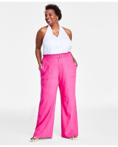 INC International Concepts Plus Size Linen-blend Wide-leg Pants - Pink