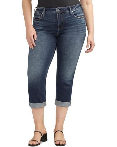 Silver Jeans Co. Plus Size Suki Luxe Stretch Mid Rise Curvy Fit Capri - Blue