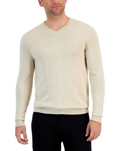 Alfani Long-sleeve V-neck Merino Sweater - White