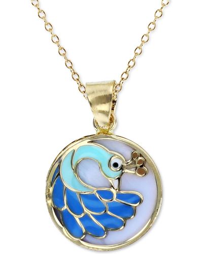Macy's Enamel Peacock 18" Pendant Necklace - Blue