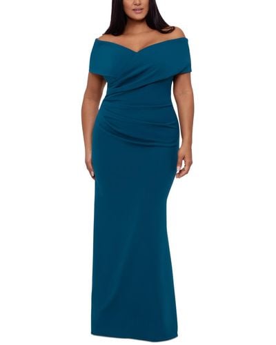 Betsy & Adam Plus Size Sweetheart Off-the-shoulder Gown - Blue