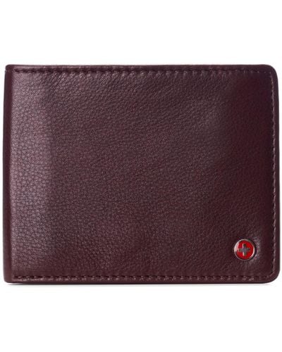 Alpine Swiss Genuine Leather Passcase Bifold Wallet Rfid Safe 2 Id Windows - Purple