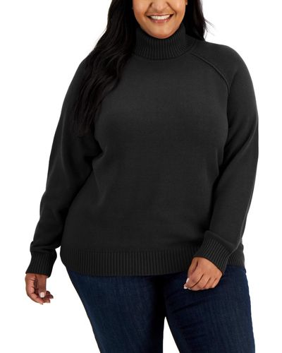 Karen Scott Plus Size Cotton Turtleneck Sweater - Black
