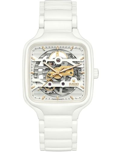 Rado Swiss Automatic True Square Skeleton High-tech Ceramic Bracelet Watch 38mm - White