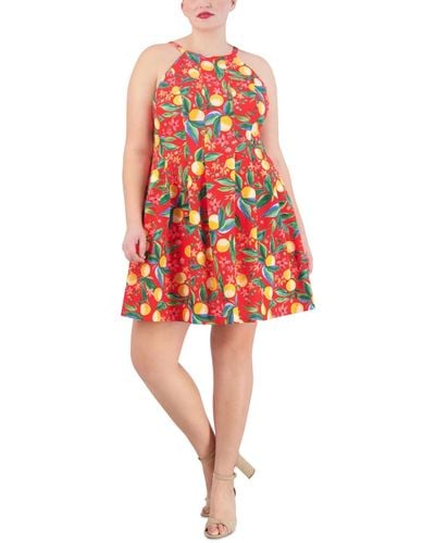Vince Camuto Plus Size Printed Fit & Flare Scuba Crepe Dress - Red