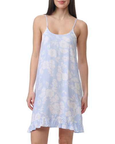 Splendid Printed Ruffled-hem Chemise - Blue