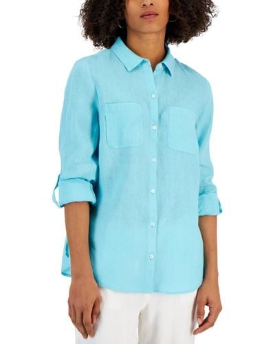 Charter Club 100% Linen Shirt - Blue