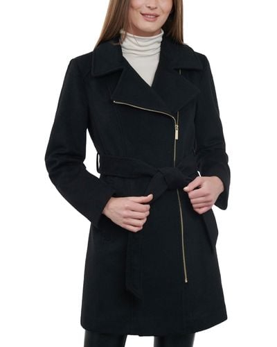 Michael Kors Asymmetric Belted Wrap Coat - Black