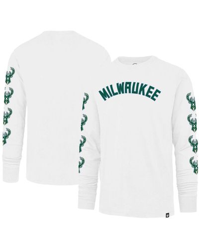 47 Brand White Milwaukee Bucks City Edition Downtown Franklin Long Sleeve T-shirt
