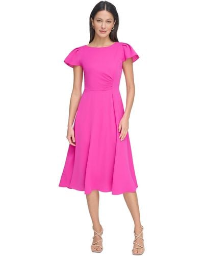 DKNY Flutter-sleeve Side-ruched Dress - Pink