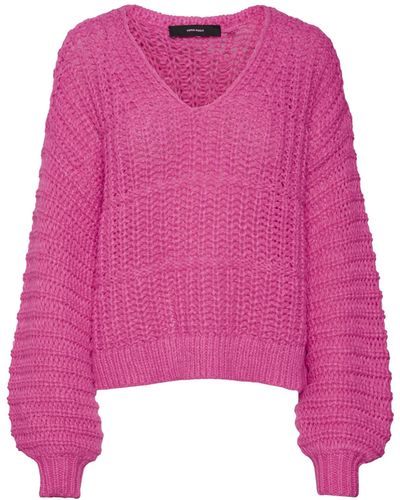 Vero Moda Drop-shoulder V-neck Sweater - Pink