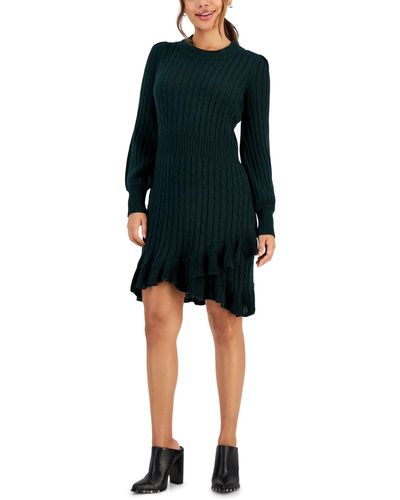 Taylor Petite Ruffled-hem Cable-knit Sweater Dress - Black