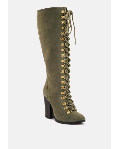 Rag & Co Street-slay Antique Eyelets Lace Up Knee Boots - Green