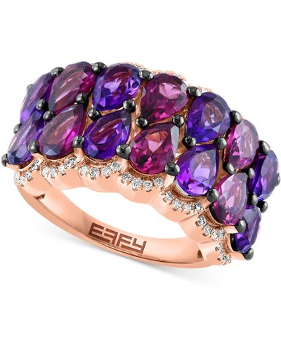 Effy Effy® Amethyst (2-1/10 Ct. T.w.), Rhodolite (3 Ct. T.w.) & Diamond (1/5 Ct. T.w.) Ring In 14k Rose Gold - Purple