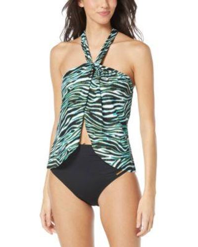 Vince Camuto Printed Halter Tankini Top Matching Bottoms - Green