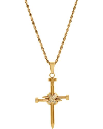 Black Jack Jewelry Cubic Zirconia Nail X Cross 24" Pendant Necklace - Metallic