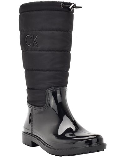 Calvin Klein Siston Pull-on Lug Sole Logo Cold Weather Rain Boots - Black