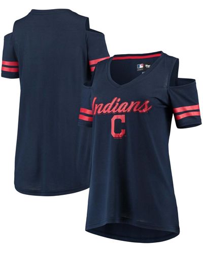 G-III 4Her by Carl Banks Cleveland Indians Extra Inning Cold Shoulder T-shirt - Blue