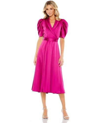 Mac Duggal Ieena Quarter Length Puff Sleeve A Line Dress - Pink