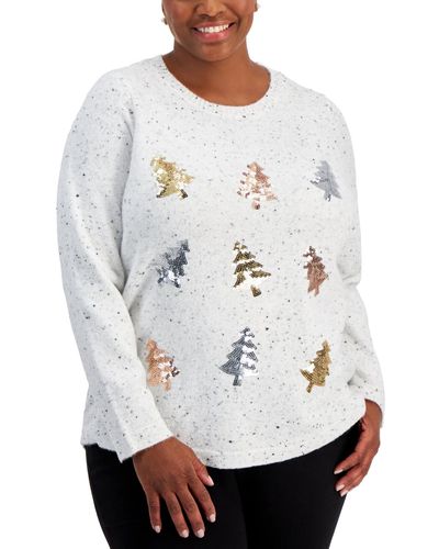 Karen Scott Plus Size Sequin-tree Sweater - White