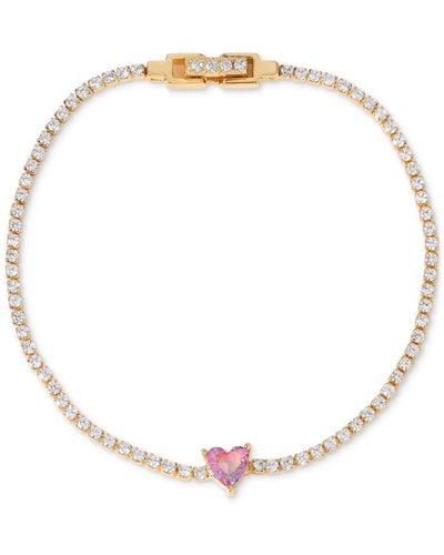 Girls Crew Tone Pink Crystal In Love Tennis Bracelet - Natural